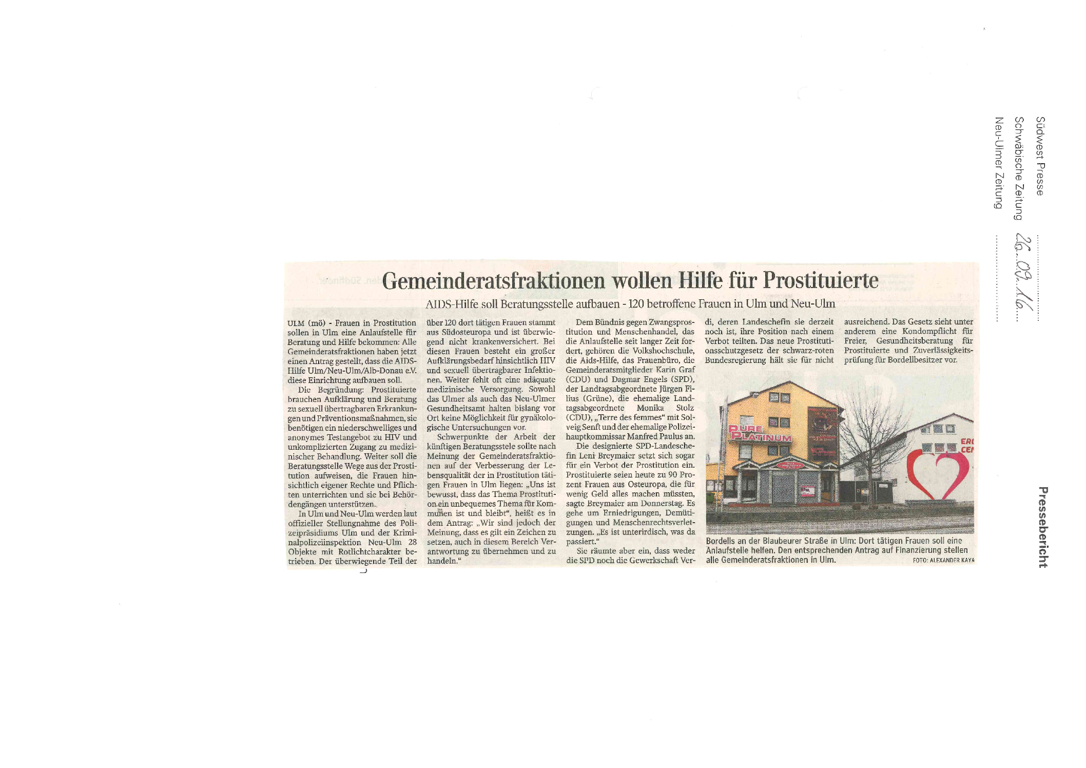 Gemeindefraktionen wollen Hilfe fuer Prostituierte -SchwZ- 26_09_16